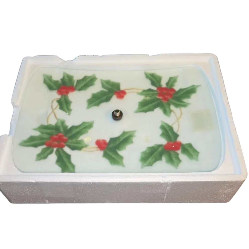 Block Crystal NEW VTG Holly &‎ Berries Frosted Glass Stacking 2 Tiered Tray Set